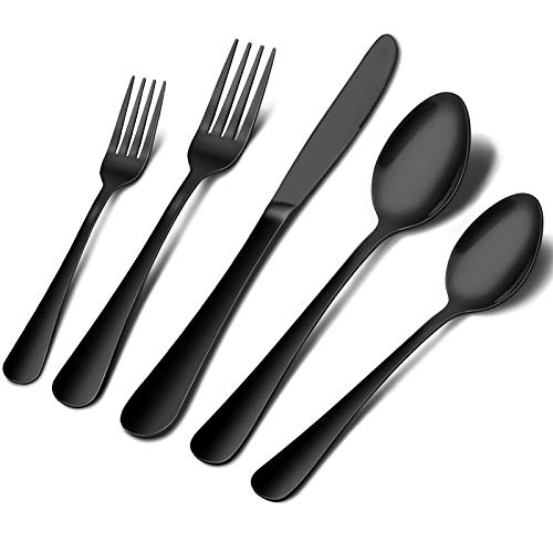 Black Silverware Set, Elegant Life 20-Piece Stainless Steel Flatware Cutlery Set, Knife Fork Spoon Flatware, Mirror Finish, Smooth Edge, Service for 4 (Black)