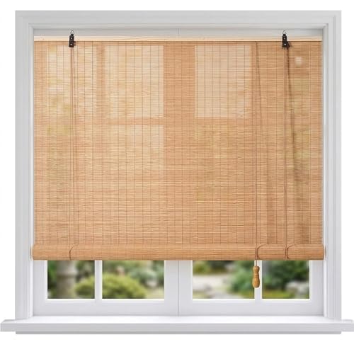 Outdoor Bamboo Roller Shades 72 84 64 48 36" W�CLight Filtering Roll Up Window Roller Shades, Privacy Sun Shade Roman Blinds For 