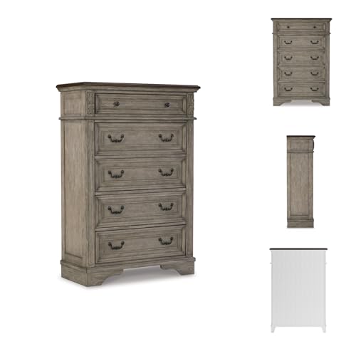 Signature Design by Ashley Londenbay Classic Farmhouse 5 Drawer Chest of Drawers, Brown & Gray
