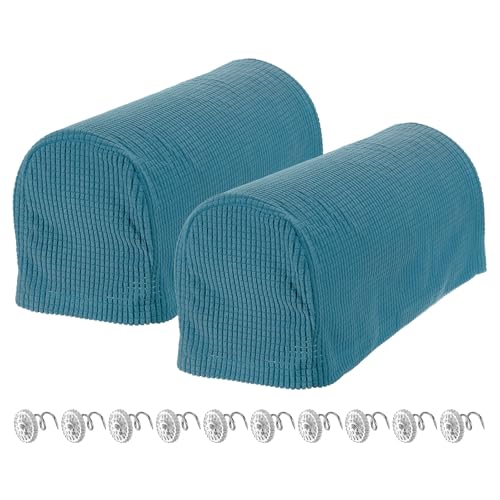 uxcell Stretch Armrest Covers Armchair Anti-Slip for Chairs Sofas Couch Arm Covers Recliner Sofa 1 Set w/Twist Pins(Lake Blue)