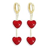 Pendientes Corazon Mujer, Románticos Pendiente San Valentín, Exquisitos Heart Earrings Pendientes de Corazón con Pedrería para Mujer Joyería de San Valentín (Rojo-G)