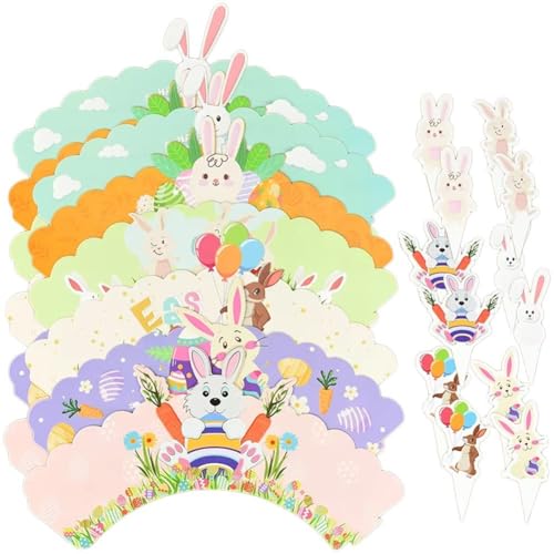 24 Piezas De Adornos Y Envoltorios Para Magdalenas De Pascua, Decoraciones Para Fiestas De Pascua, Forros Coloridos Para Magdalenas, Pollitos De Conejito, Decoración De Pasteles De Huevos De Pascua