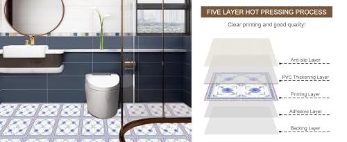 Image of Moroccan Tile Stickers | Waterproof Self Adhesive Peel & Stick Tile Decals for Kitchen Backsplash, Bathroom Wall, Floor, Furniture & Glass (6x6 Inch, Design 7, 40 Pic)