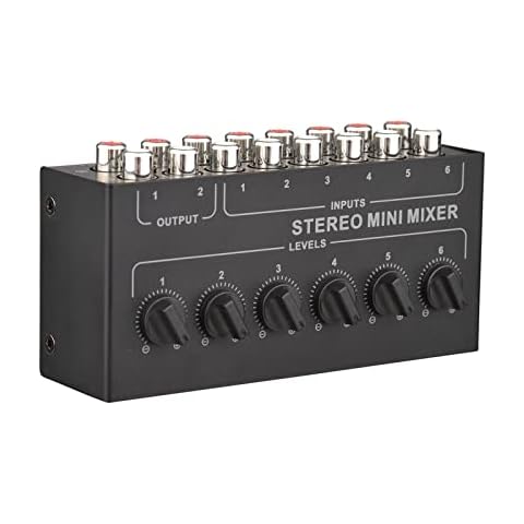 ACAGALA Mini Stereo 6 Channel Passive Mixer RCA Portable Audio Mixer 6 In 2 Out Stereo Distributor Volume Control No Battery Required Cover