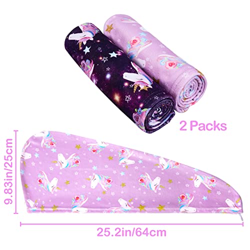 Fiobee Microfiber Hair Towel Wrap For Kid Rapid Drying Towel Absorbent Hair Turbans For Wet Hair With Button Women Girls Long Curly Hair Pack Of 2, Purple #TOP5