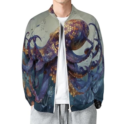 Veste de baseball homme à fermeture éclair et motif pieuvre artistique