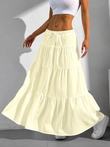 Image of Jawdrobe Women's Georgette Ruffle Hem Long Flared Skirt Lightweight Soft Fabric| High-Waisted Ruffled Maxi Plain and Pleated Skirt