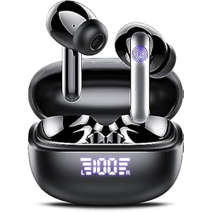 PocBuds Wireless Earbuds 5.3 Bluetooth -40dB Active Noise Cancelling Mode Deep Bass with 4 Mics Touch Control 40H Playtime LED Digital Display True Earphone in-Ear Waterproof TWS for Work Sports