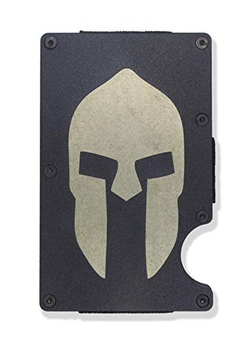 Spartan Helmet Engraved Metal RFID Blocking Tactical Minimalist Wallet w/Money Clip Greek Sparta