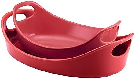 Rachael Ray Solid Glaze Ceramics Bakeware/Baking Pan Set - 2 Piece, Red