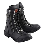 Milwaukee Leather MBL9301 Women's Black Lace-Up Boots with Side Zipper Entry - 8