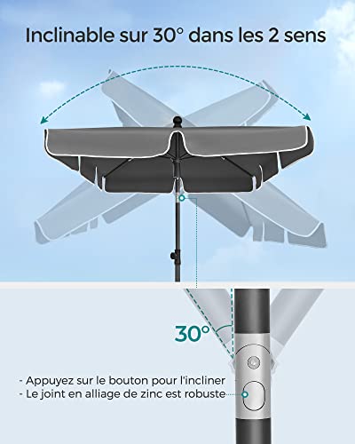 Parasol rectangulaire 200x125 UPF 50+ gris SONGMICS