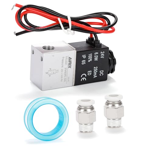 AIRIX 2V025-06 Pneumatic Solenoid Valve DC24V, 2 Way Normally Closed, 1/8" NPT, Pilot-Operated Single Coil, Fast Response Electric Air Valve Out Of Line & Quick Connect Fittings