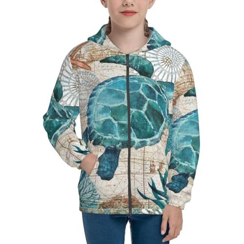 Watercolor Sea Turtle Kids Pullover Hoodies Boys Zip Up Sweatshirts Girls Athletic Clothes with Pocket3