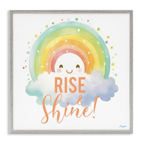 Déco murale Rise Shine Happy Rainbow gris cadre 30 cm pour habiller un mur vide sans percer