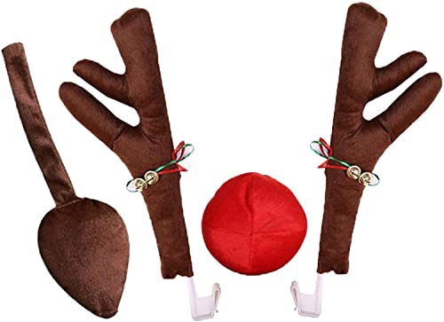 Mcvcoyh Decorazione natalizia per auto con corna di renna, coda marrone, naso rosso e adesivi di Natale alci, renna, decorazione natalizia Rudolf per camion Van SUV