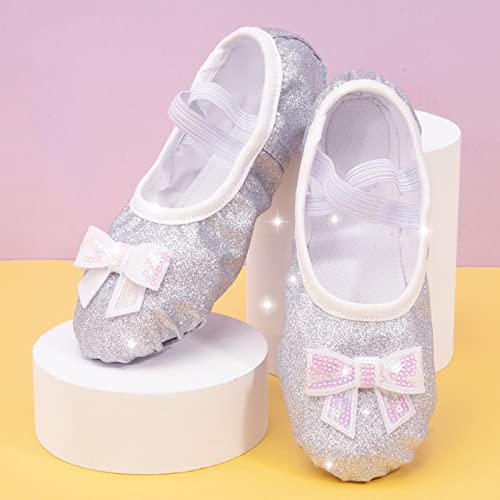 Glitter Ballet Shoes for Girls with Bowknot Metallic Faux Leather Ballet Slippers Practice Dance Shoes for Kids3