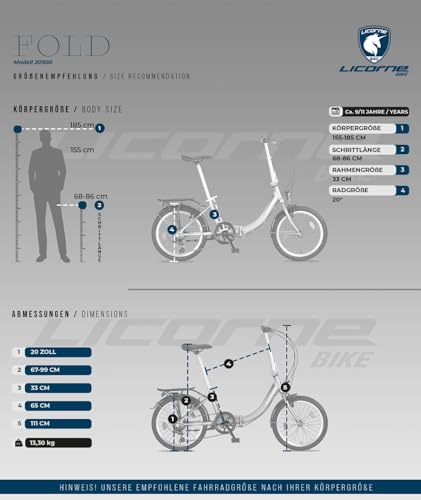 Licorne Bike Fold Premium Klapprad Aluminium 6 Gang Shimano Kettenschaltung Quick-Fold-System Klappfahrrad (V-Bremse, Schwarz/Anthrazit)