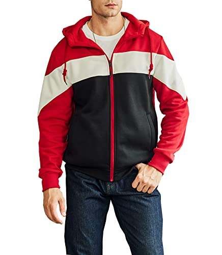 Camiseta com capuz Easyoyo, com zíper, cor contrastante, casual, capuz de drawstring