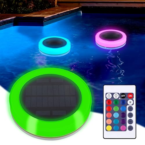 Euakee Luz para Piscina, Luces Solar Piscina con Control Remoto, 16 RGB Cambio de Color LED, Luz de lluminación de IP68 Impermeable para Decoración de Fiesta y Estanque (A)