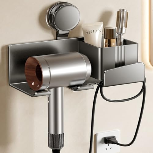 Trlyane Support Seche Cheveux Ventouse, Porte Seche Cheveux Mural pour Hôtel de Chambre à Rangement Salle de Bain, Porte Seche Cheveux sans Percage avec Range-Câbles,...