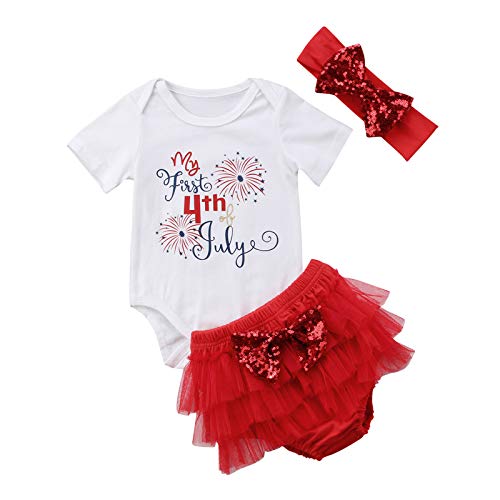 Mubineo Little Miss America 3pcs Newborn Infant Baby Girl 4th of July Rompers Shorts Headband Clothes Outfits (White 3, 0-3 Months)
