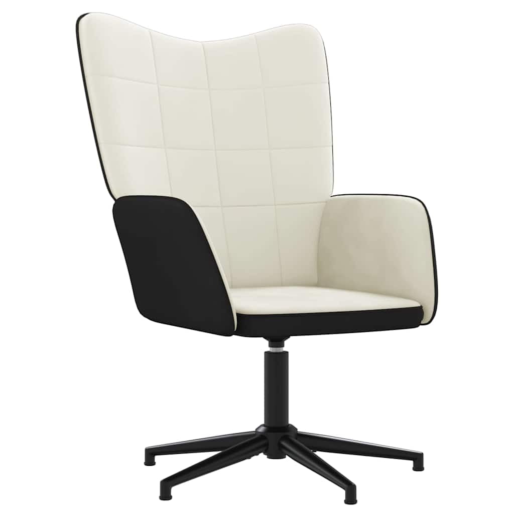 Fotel relaksacyjny, kremowo-biały, z taboretem z aksamitu i PCW, obracany o 360 stopni, fotel tapicerowany ze stalowym stelażem, 62 x 68 x 98 cm, do salonu i sypialni