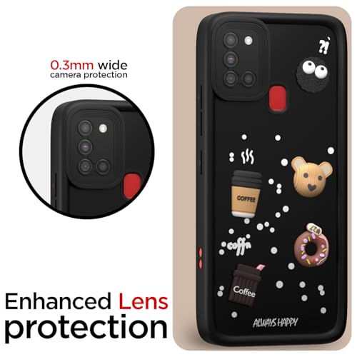 Image of Pikkme Back Cover for Samsung Galaxy A21s | 3D Cartoon Silicone Case Cute & Fun Full Protective Bumper Cover (Black)