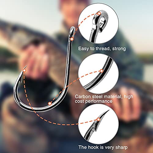 600 Stück Angelhaken, 10 Größen, Karbonstahl, Angelhaken mit Widerhaken, Meeresfischhaken mit Kunststoffboxen, Ösen… – Bild 4
