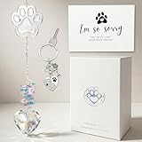 Atrapasol Conmemorativo de Mascotas - Regalo de Condolencias por Pérdida de Perro, Cristal de 33 cm con Llavero de Huella, Tarjeta de Pésame (en Inglés) y Caja de Regalo