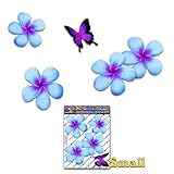  Frangipani plumeria pequeña flor azul doble + animal de la mariposa Etiquetas engomadas del coche del paquete - ST00024BL_SML - Etiquetas engomadas de JAS