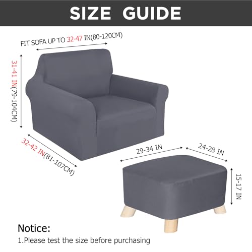 Chair and Ottoman Covers Slipcover Set Armchair Cover T Cushion Chair Slipcover Milk Silk Sofa Furniture Protector Couch Soft for Armchair Ottoman(Dark Gray) - Image 3