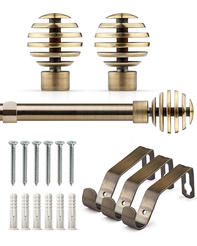 Emma Barclay Extendable Curtain Pole With Finials Brackets & Fittings Sets 16-19mm in Antique Brass Metal Curtain Poles For Eyelet Curtains Rod - Metal Sliced Collection 1.6m - 3m Antique Brass