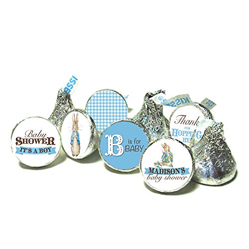 PETER RABBIT Baby Shower kiss stickers - Beatrix Potter kiss stickers ~ for Hershey Kiss Chocolate - It's a boy! (108 peel & stick stickers) (Personalized)