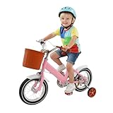 Vélo Enfant de 12, Velo Enfant 3 Ans,réglable en Hauteur, avec Roues stabilisatrices et Panier, siège et Guidon réglables en Hauteur.