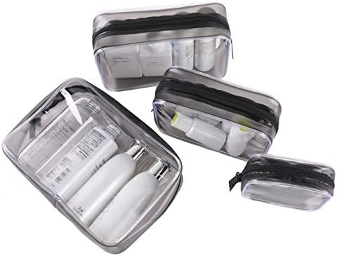 4 Pcs Clear Waterproof Makeup Cosmetic Bag, Kosiehouse PVC Zippered Carry on Toiletry Bag Quart Luggage Pouch Travel Wash Bag Accessories Organizer Bag Set for Women Men Vacation Bathroom