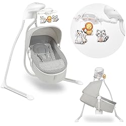 LIONELO Henny Mecedora 2 en 1 Niño hasta 9 kg 3 Regulación Gradual 5 velocidades de mecer Reproductor MP3 con USB Arco con Juguetes Trabajo silencioso Mosquitera (Gris)