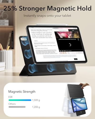 Image of ESR for iPad Air 11 Inch Case M4 /M3 /M2 (2026 /2025 /2024), iPad Air 5th /4th Gen (2022 /2020), Powerful Magnetic Attachment, Slim Trifold Stand Case, Auto Wake /Sleep, Durable Protection, Black