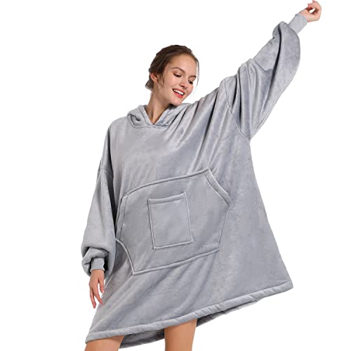 Blanket Hoodie Sweatshirt, Wearable Blanket Oversized Sherpa with Sleeves and Giant Pocket, Cozy Big Blanket Hoodie Super Plush Warm for Adults Men Women & Kids & Teen