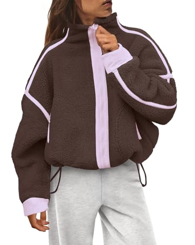 Aisongyuan Womens Sherpa Fleece Jacket Zip Up Fuzzy Casual Oversized