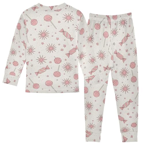 Pajama Sets Long Sleeve Candy Lollipops and Stars Pattern Soft Comfy Sleepwear 2 Piece PJS 3-8T3