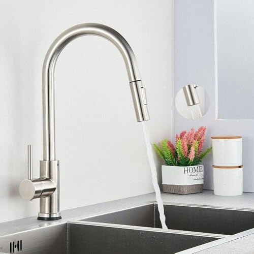 Mitigeur cuisine douchette extractible pour évier moderne nickel brossé chic