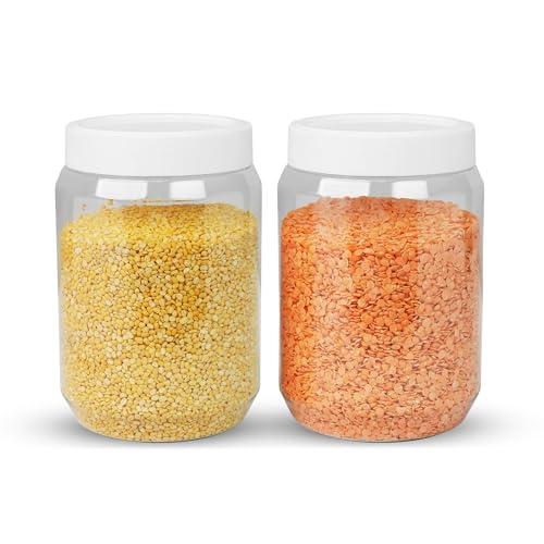 Image of SCL Steelo Vistta Round Containers with White Screw Lid | BPA-Free Premium Plastic Kitchen Storage Jars | Durable, Airtight & Stackable | Ideal for Grains, Snacks, Pulses & More | 1.5 L, 2 pcs Set