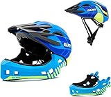 Kinder Fahrradhelm Leicht Integralhelm Kinder mit Abnehmbaren Kinnschutz Abnehmbarer Visier Kinder Downhill Helm für Balance Bike Scooter Roller Skates Blau/M