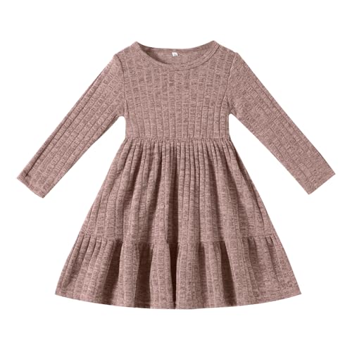 Image of Toddler Baby Girl Long Sleeve Dress Girls Knit Sweater Dresses Tiered Kids Swing Holiday Clothes Fall Winter