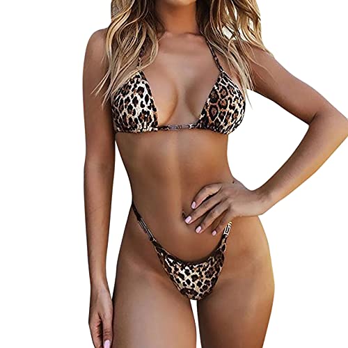Nuevo 2021 Mujer Bikini Sexy Trajes de Baño Mujer Dos Piezas Ropa de Playa Talle bajo Conjunto de Bikinis Leopardo Impresión Push up Bikini SPA Tankinis Mujer Bañador Tres Puntos BeachwearVacaciones