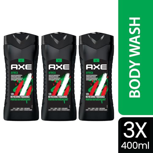 Image of AXE Africa 3-in-1 Body, Face & Hair Wash | Vibrant Mandarin & Sandalwood Scent | 12H Refreshing Fragrance | Combo of 3| 400 ml Each