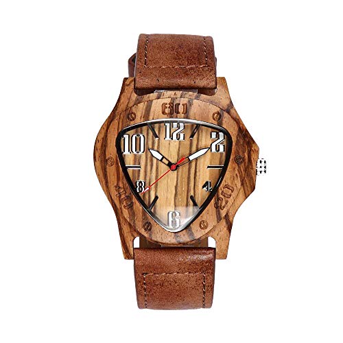 GOHUOS Mens Fashion Natural Wooden Watches Analog Lightweight Handmade Casual Quartz Wrist Watch with Leather Strap (Wood Grain)