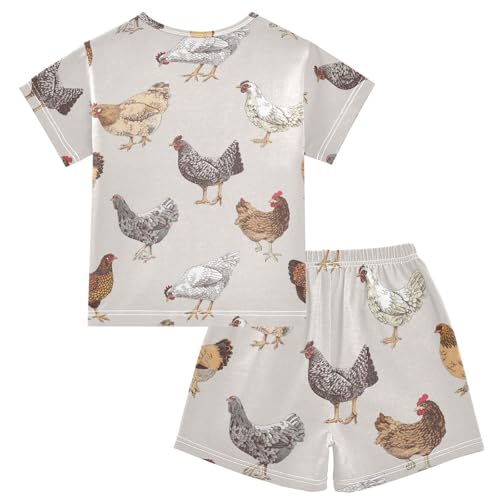 Short-Sleeved Pajamas Cute Chickens Hen Animals Pj Sets Sleepwear Clothes Sets Poultry Pajamas Summer Short Set 10Y2