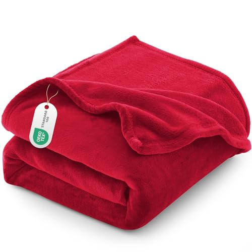 CozyLux Kuscheldecke Flauschig Decke 150x200 - XL Flanell Kuscheldecke 150x200, Weiche Sofa Decke, Warme Fleecedecke Wohndecke für 4 Jahreszeiten, Leicht Sofa Überwurf, Blanket 150x200 cm, Rot
